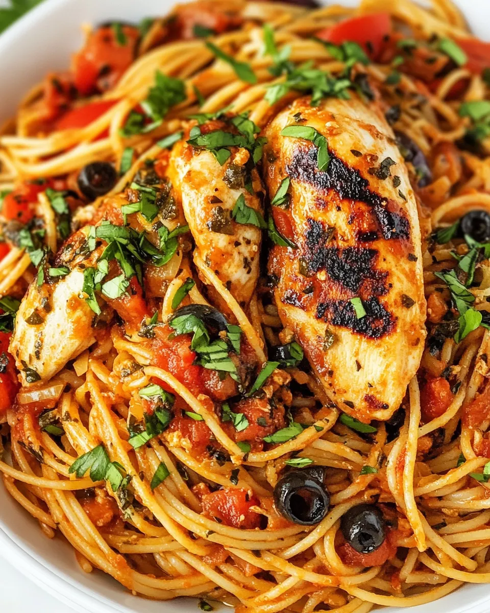 Delicious Pasta Puttanesca with Chicken shot