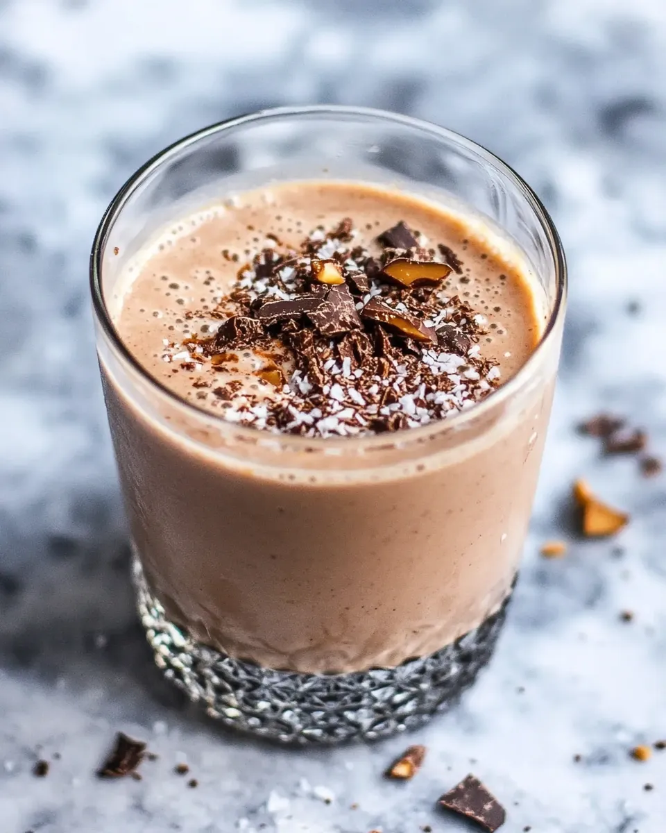 Homemade Peanut Butter Low-Carb Keto Smoothie With Almond Milk photo