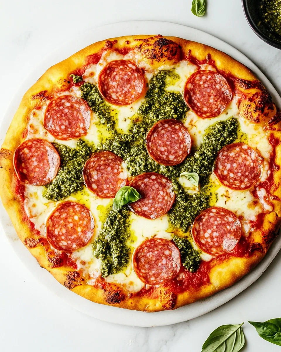 Easy Pesto and Salami Pizza Recipe dish photo