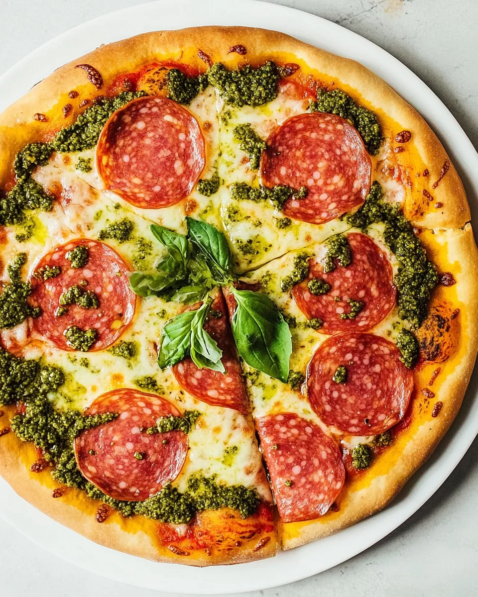 Best Pesto and Salami Pizza Recipe food shot