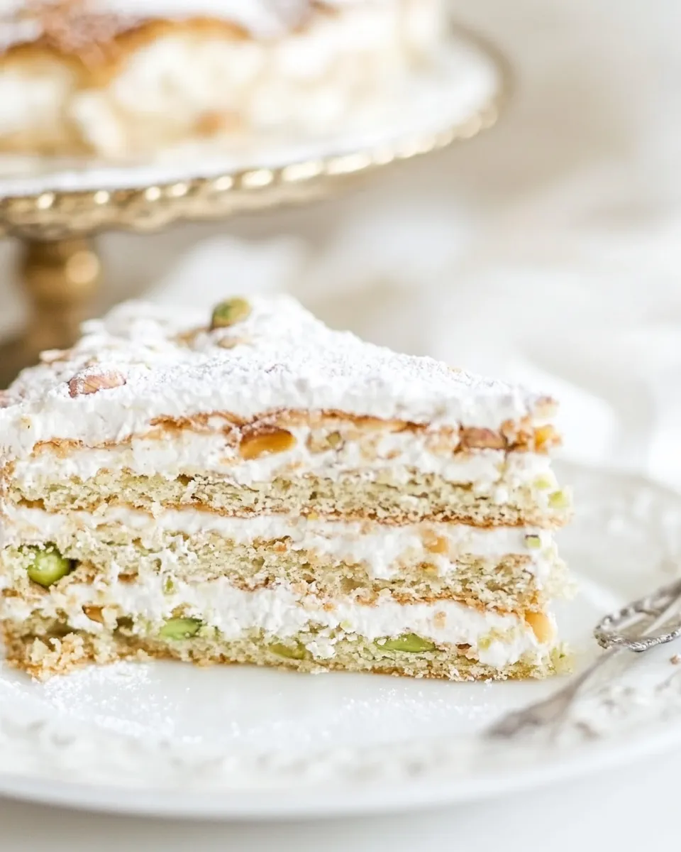 Delicious Pistachio Crpe Cake shot