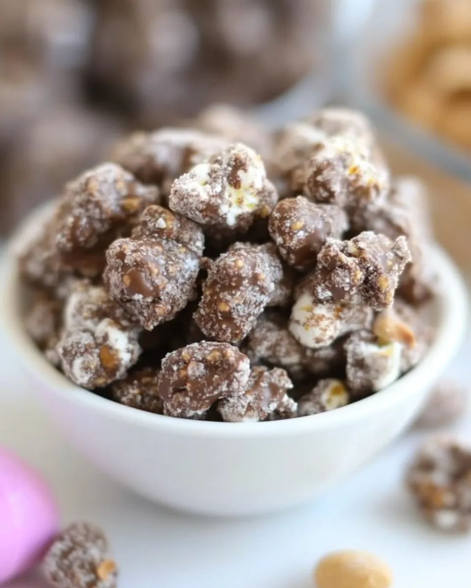 Delicious Poppy Chow [Chocolate & Peanut Butter-Covered Popcorn] shot