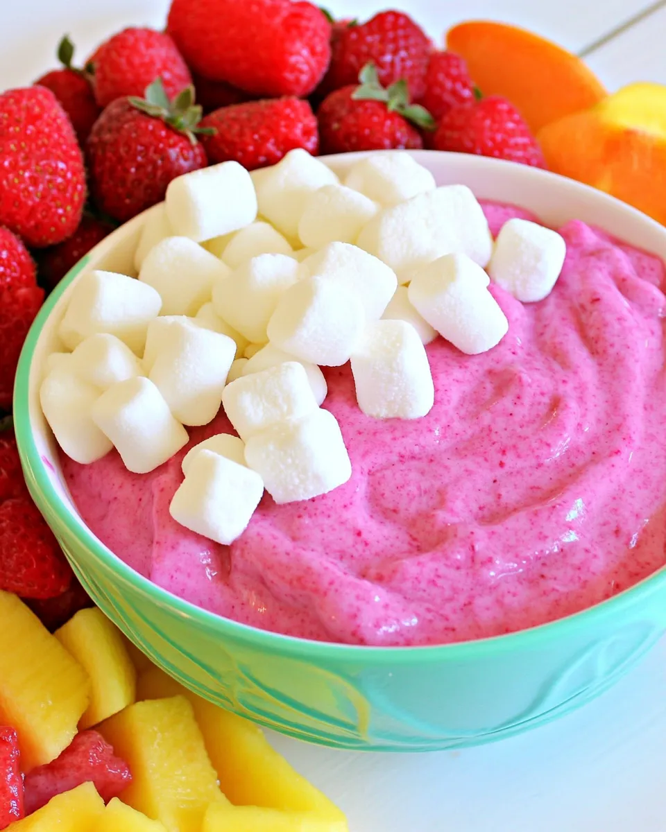 Easy Raspberry Marshmallow Fruit Dip shot