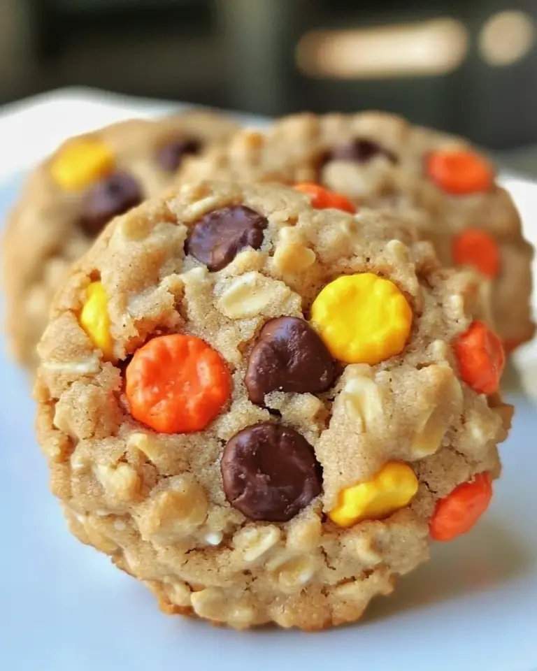 Homemade Reeses Pieces Peanut Butter Oatmeal Cookies photo