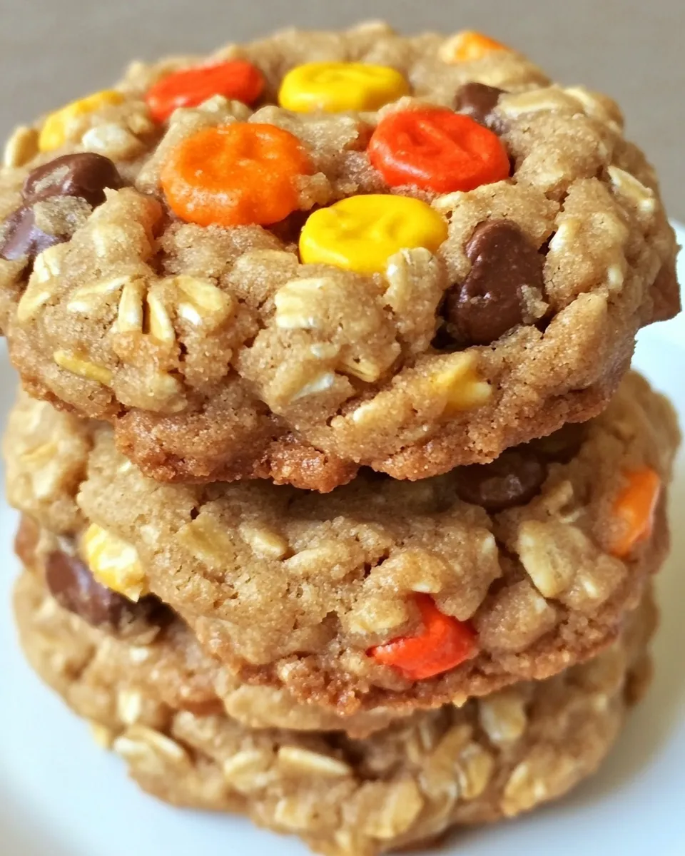 Easy Reeses Pieces Peanut Butter Oatmeal Cookies recipe photo