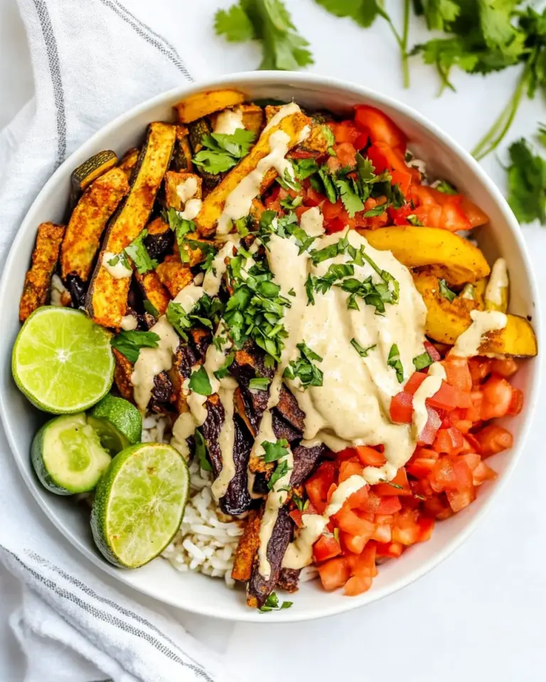 Easy Roasted Veggie Burrito Bowls with Vegan Queso photo