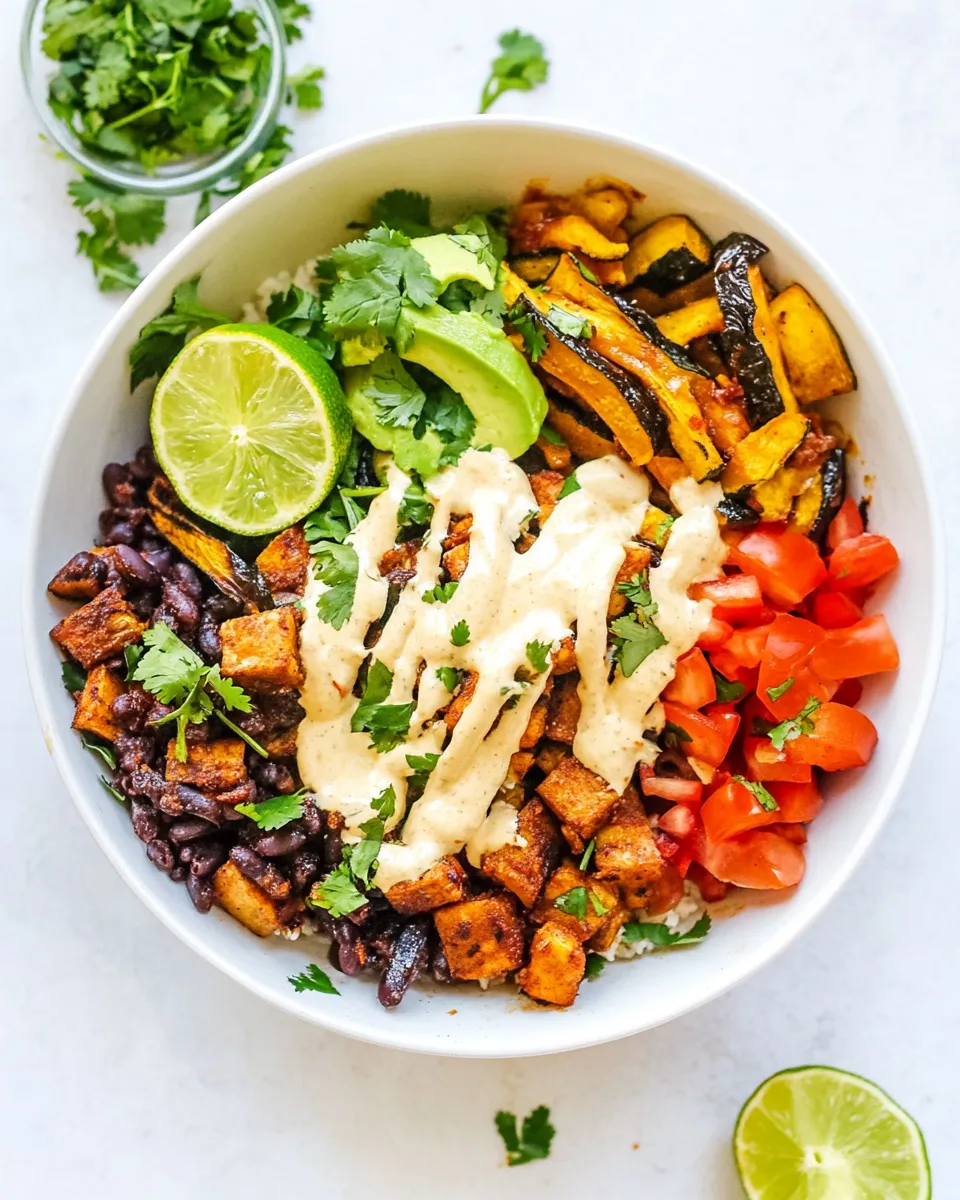 Delicious Roasted Veggie Burrito Bowls with Vegan Queso image