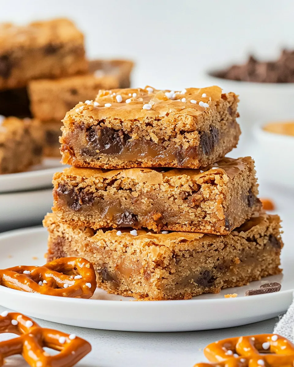 Delicious Salted Caramel Blondies with Pretzels image