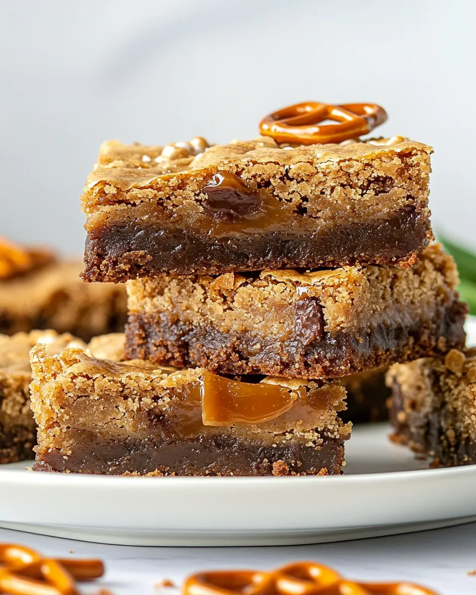 Easy Salted Caramel Blondies with Pretzels recipe photo