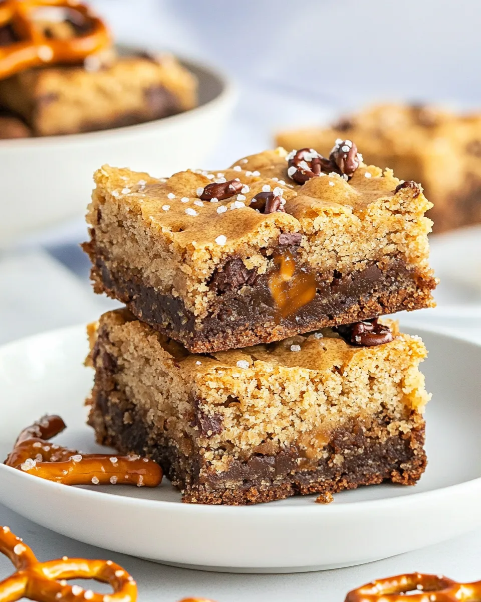 Best Salted Caramel Blondies with Pretzels shot