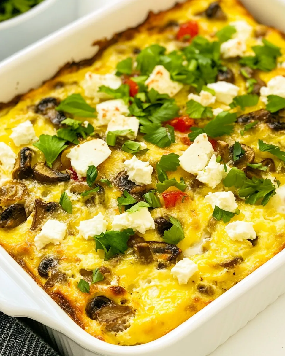 Delicious Sausage, Mushrooms, and Feta Baked with Eggs image