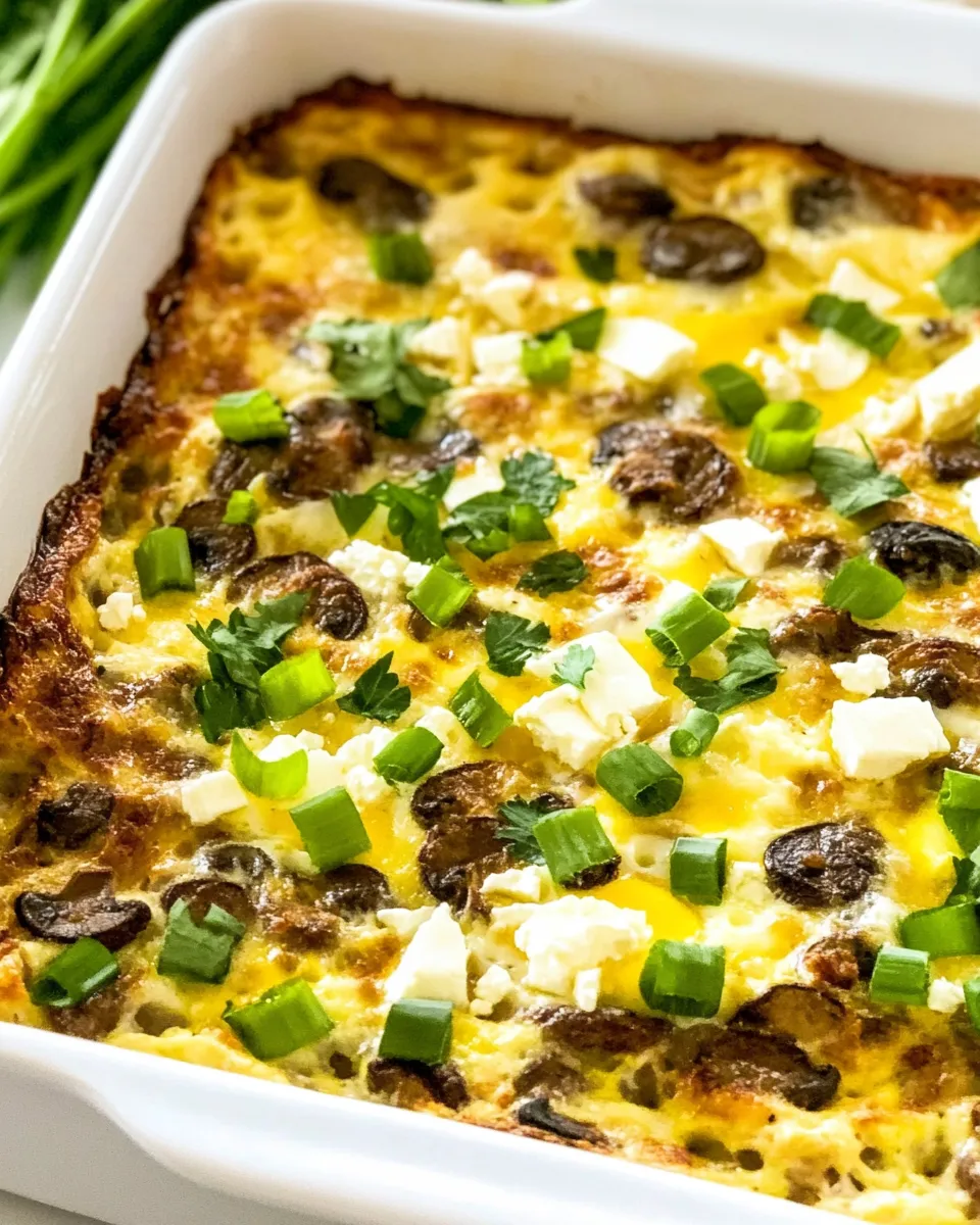 Savory Sausage, Mushrooms, and Feta Baked with Eggs shot