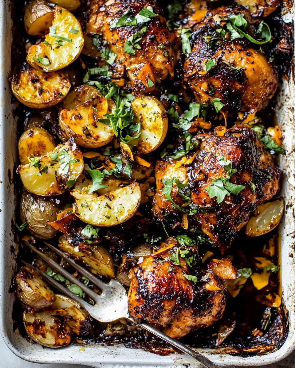 Homemade Sheet Pan Lemon Balsamic Chicken and Potatoes. shot
