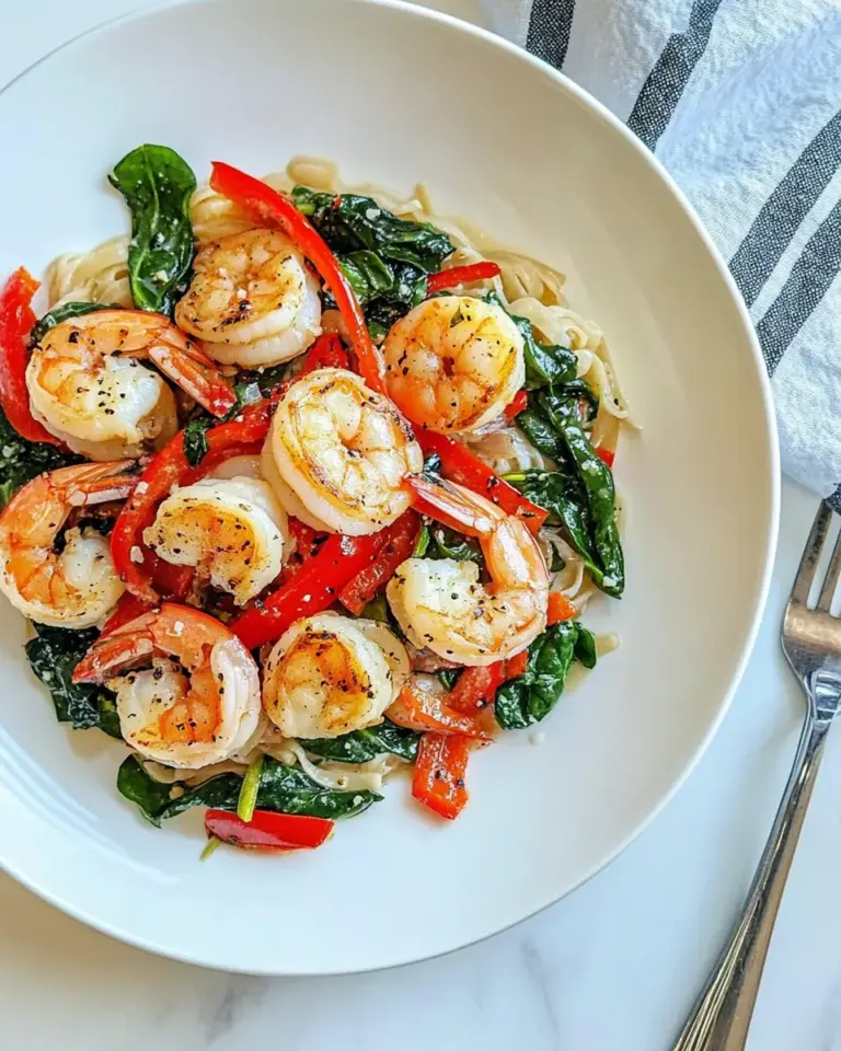 Homemade Shrimp Scampi with Peppers and Spinach photo