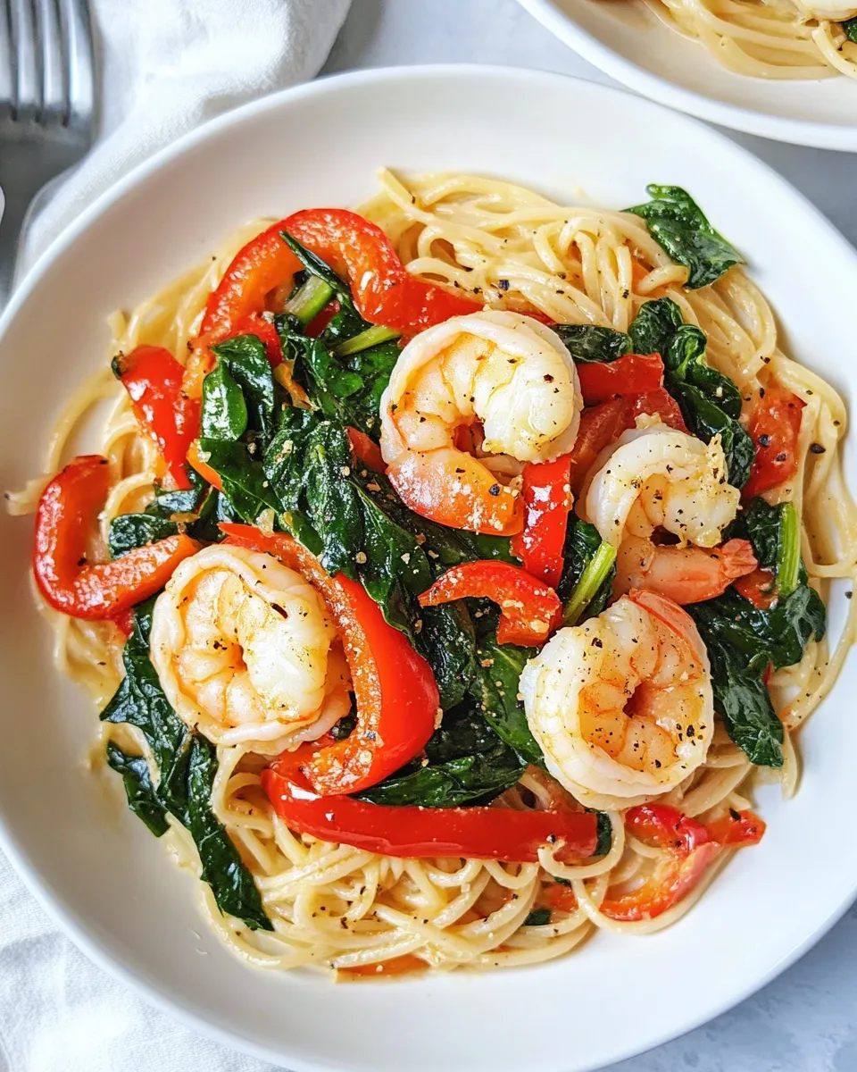 Classic Shrimp Scampi with Peppers and Spinach image