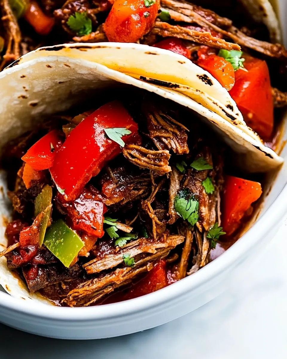 Savory Slow Cooker Beef Carnitas Tacos shot