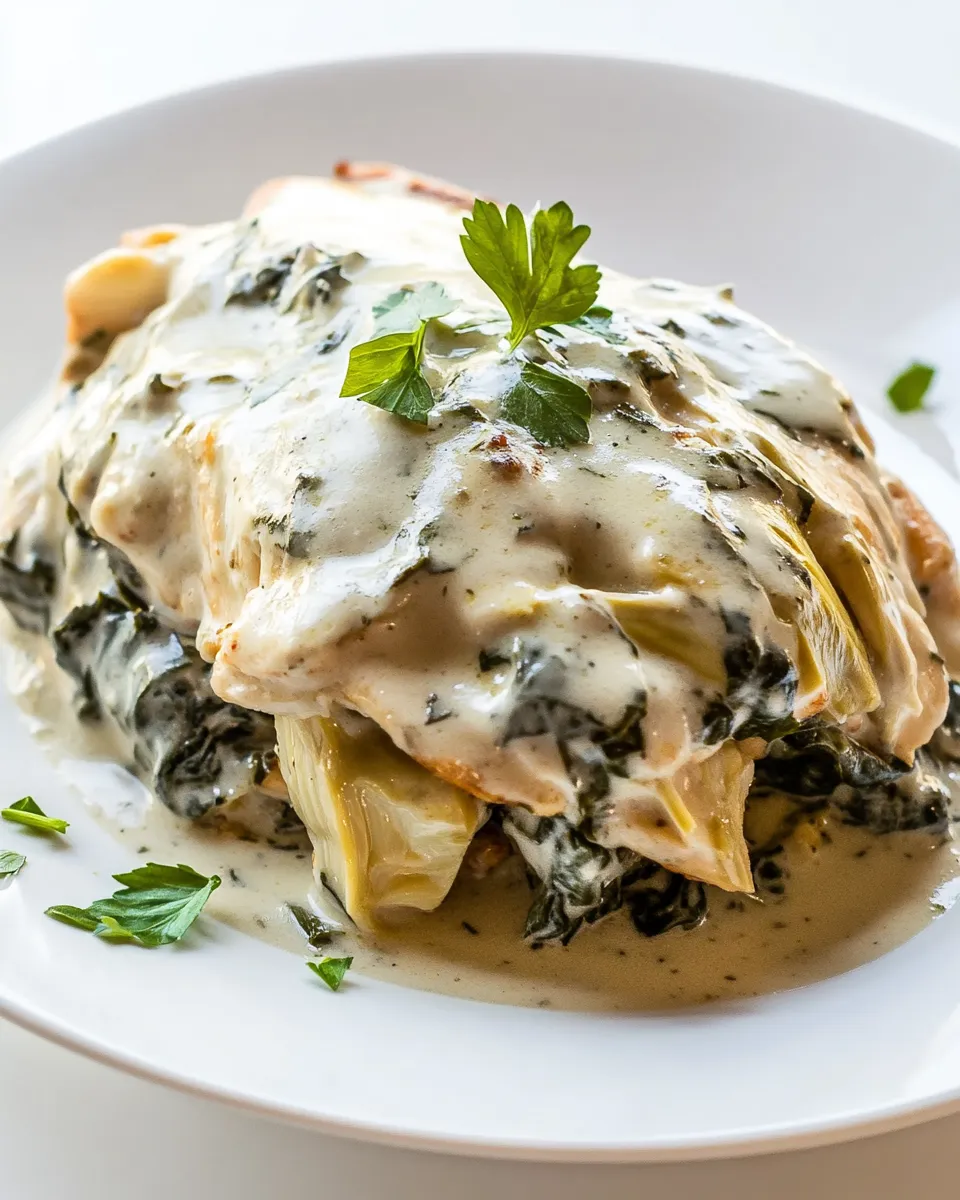 Healthy Slow Cooker Spinach Artichoke Chicken shot