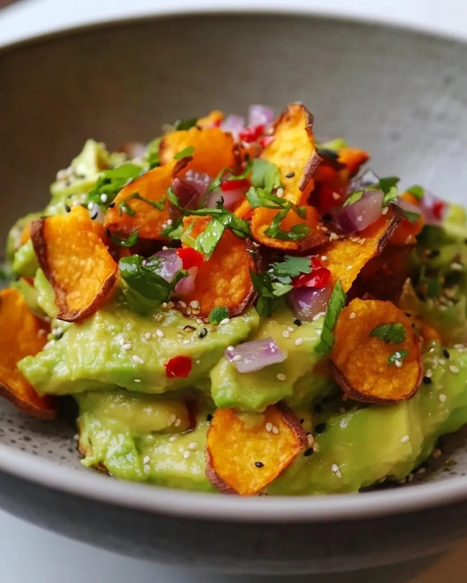Easy Smashed Avocados with Sweet Potato Chips photo
