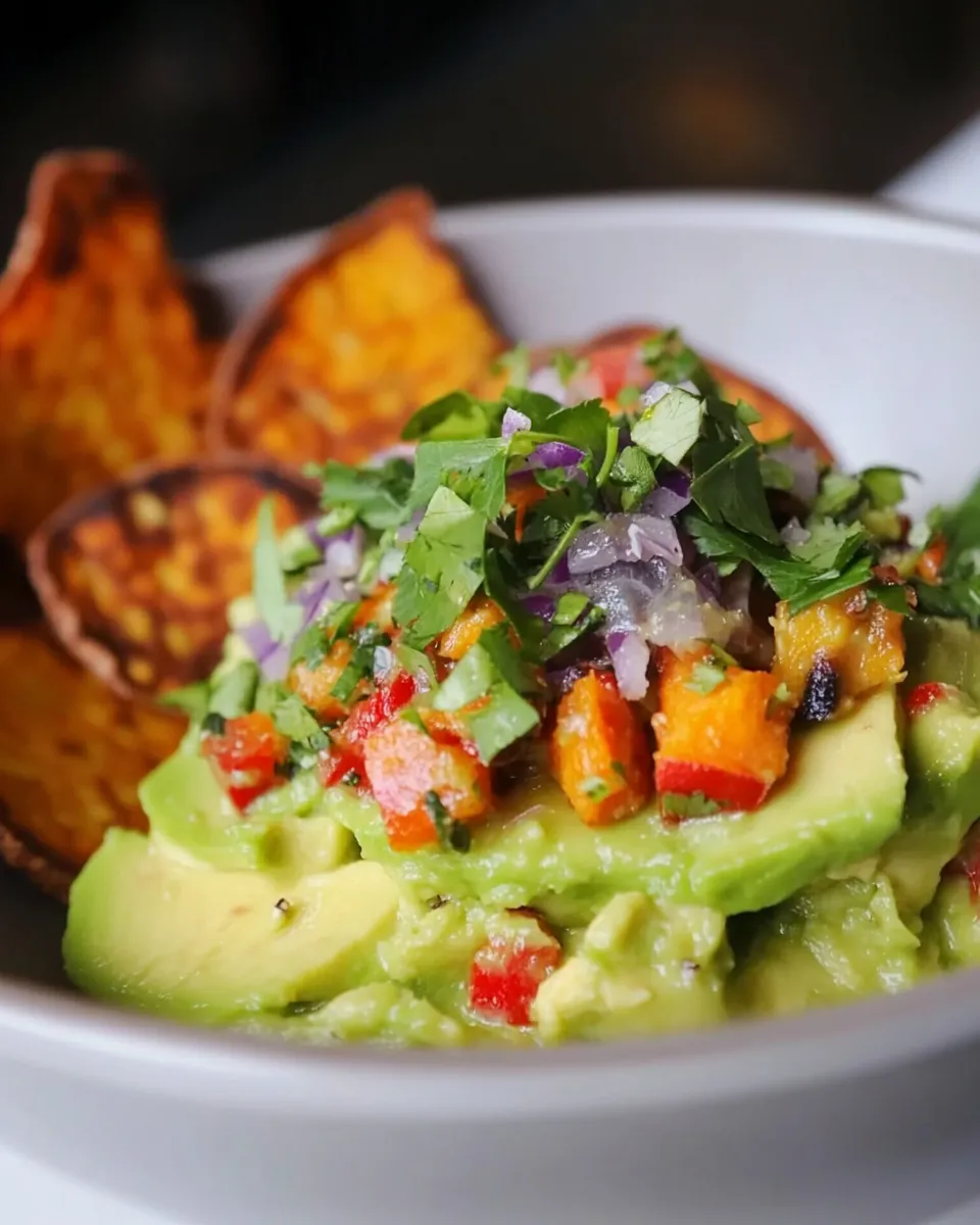 Quick Smashed Avocados with Sweet Potato Chips dish photo