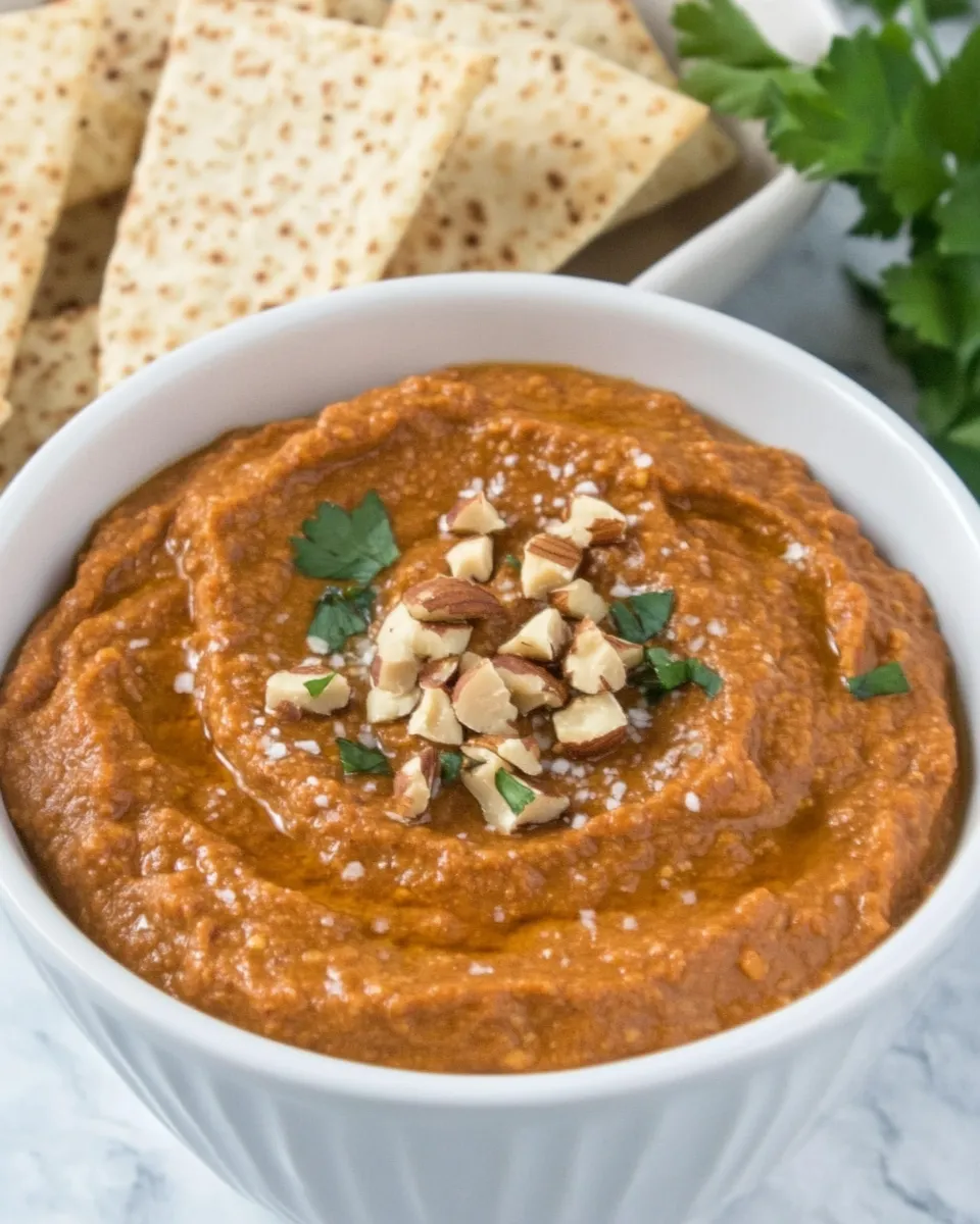 Classic Smoky Roasted Eggplant Red Pepper Dip with Walnuts image