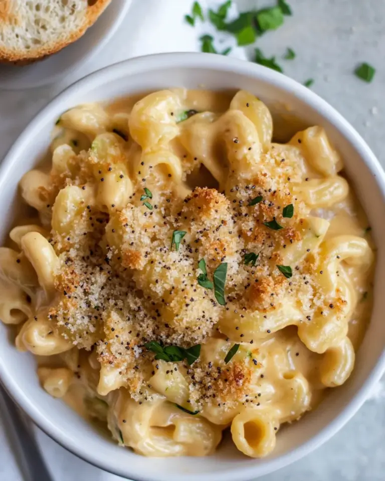Delicious Sneaky Zucchini Mac and Cheese with Everything Bagel Chip Crumbs. photo