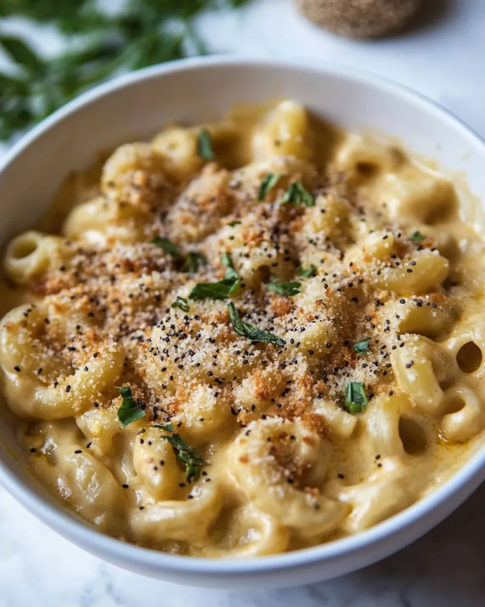 Amazing Sneaky Zucchini Mac and Cheese with Everything Bagel Chip Crumbs. recipe photo