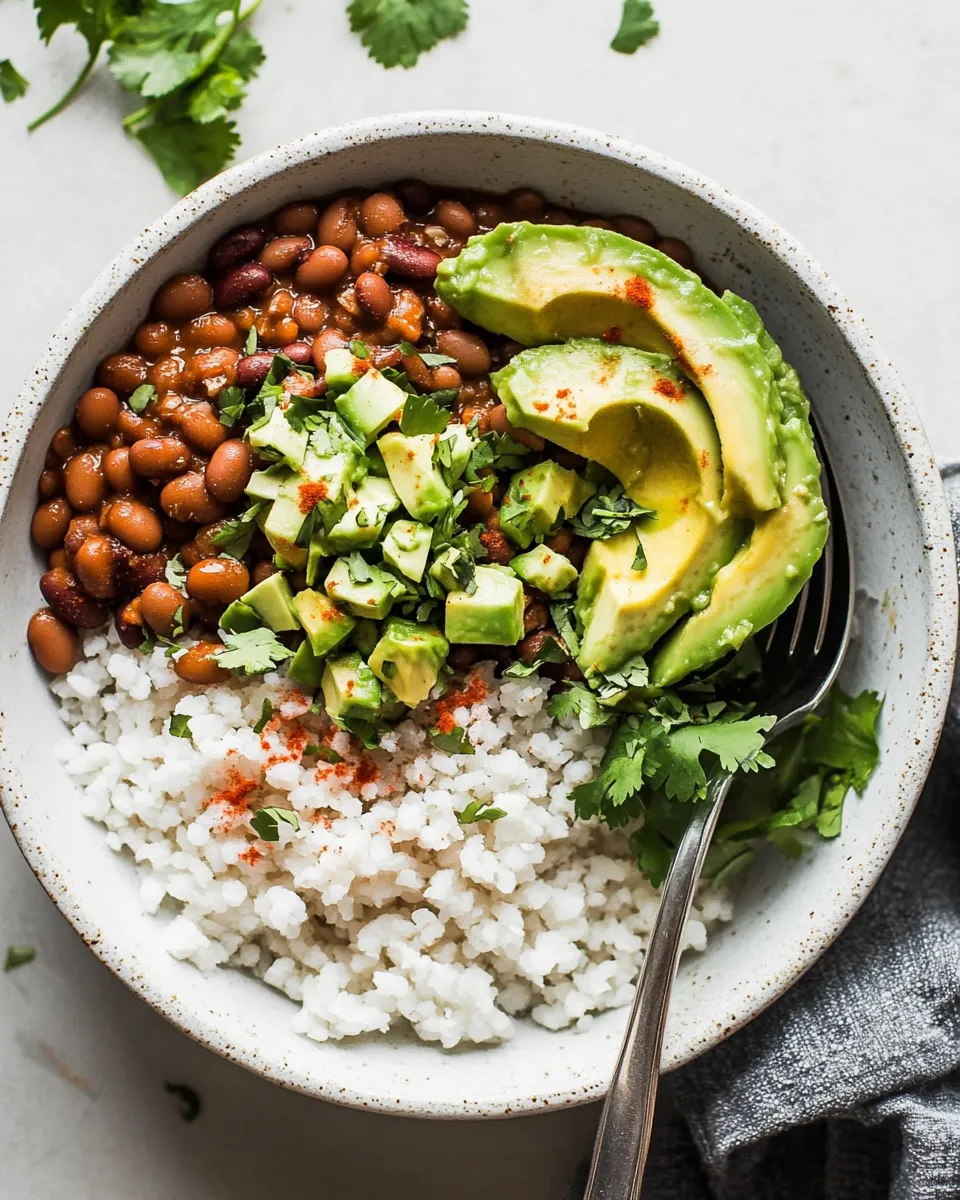 Homemade Spiced Pinto Bean Bowls with Avocado photo