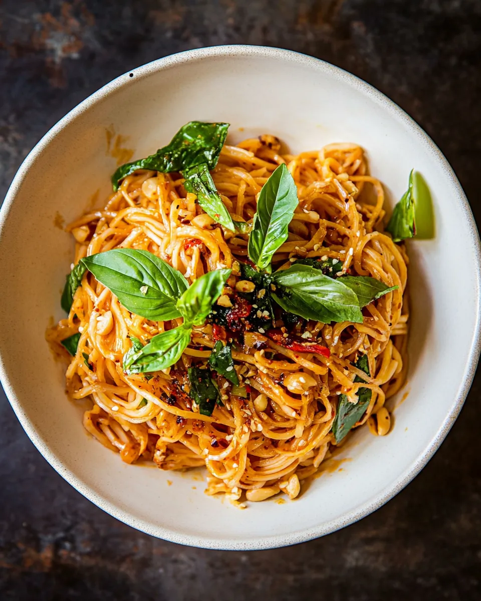 Healthy Spicy Peanut Noodles with Chili Garlic Oil. image