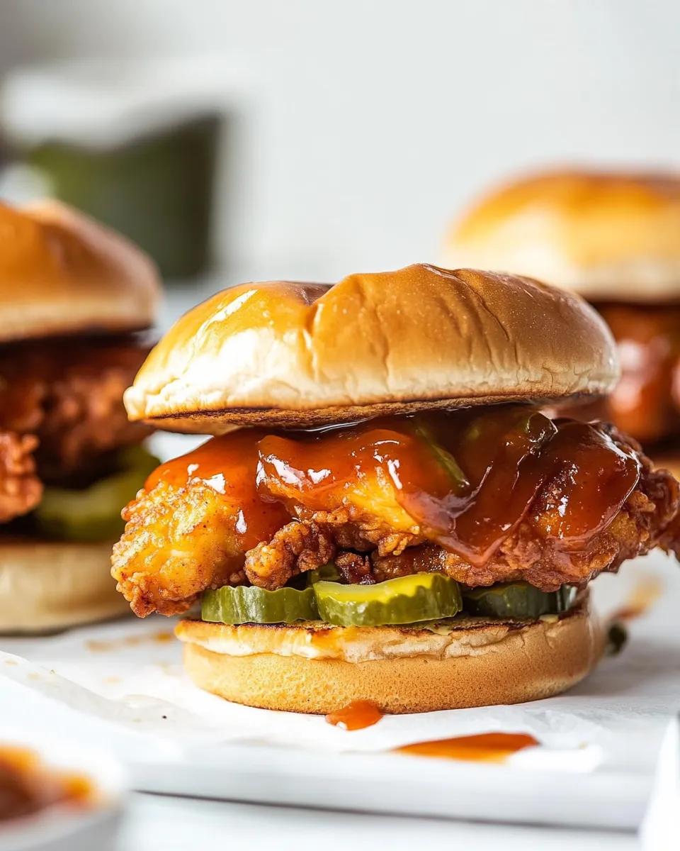 Savory Sticky Sweet Chili Fried Chicken Sandwiches shot