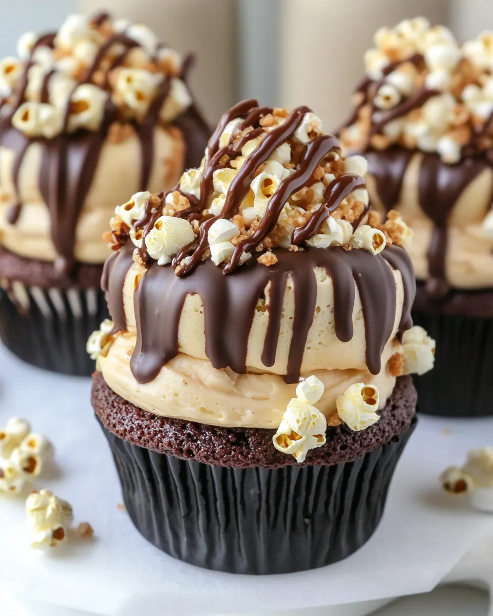 Easy Sugared Brown Butter Vanilla Bean Popcorn Chocolate Cupcakes shot