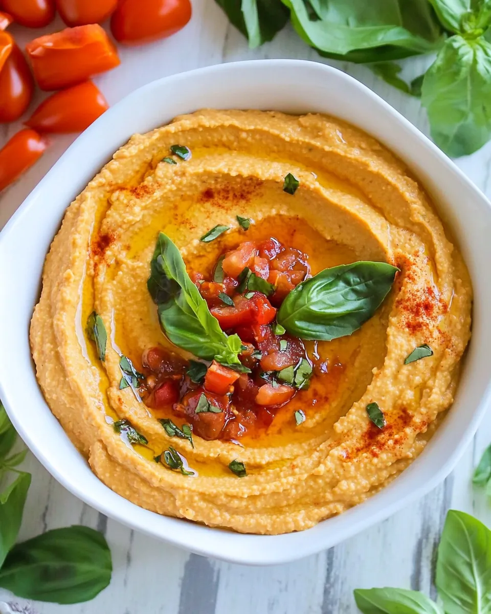 Homemade Sun Dried Tomato Basil Hummus photo