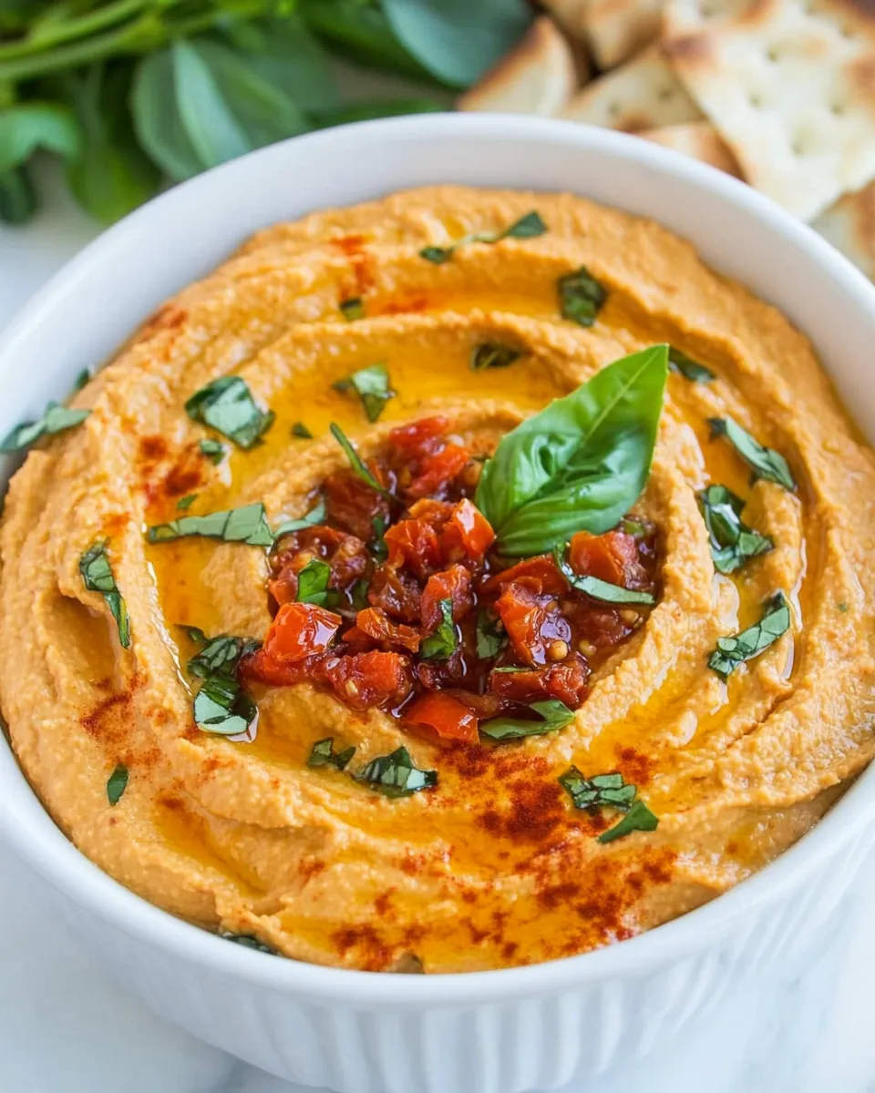 Savory Sun Dried Tomato Basil Hummus shot
