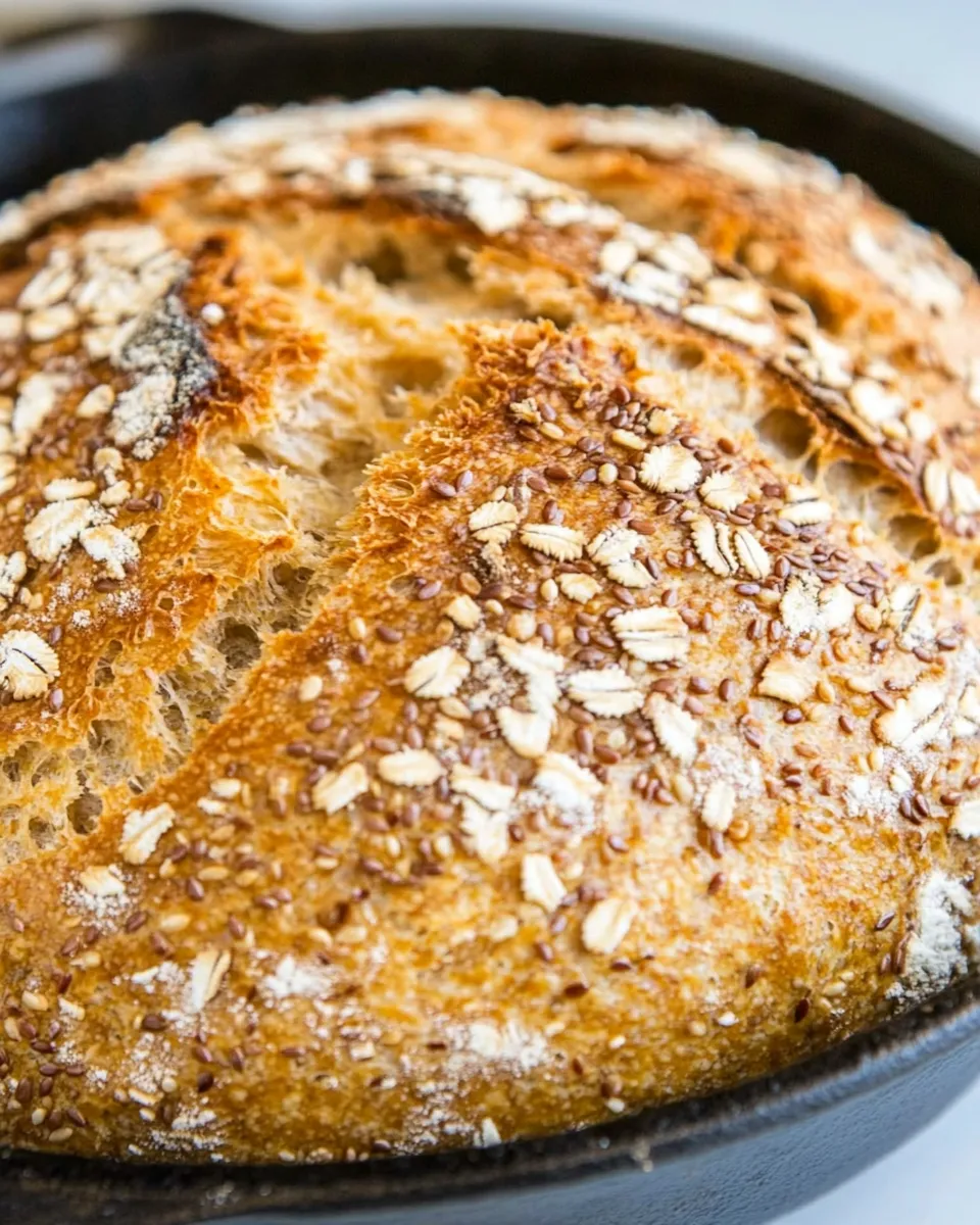 Delicious Sunflower and Flax Seeds Whole Wheat Cast Iron Bread shot