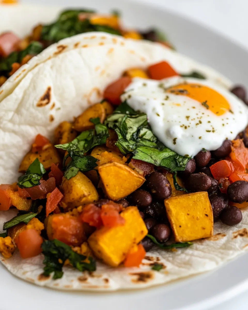 Healthy Sweet Potato Black Bean Breakfast Tacos dish photo