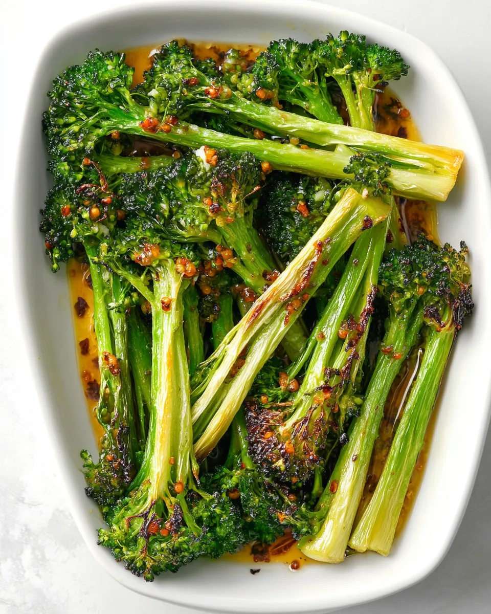 Healthy Sweet and Spicy Roasted Broccolini shot