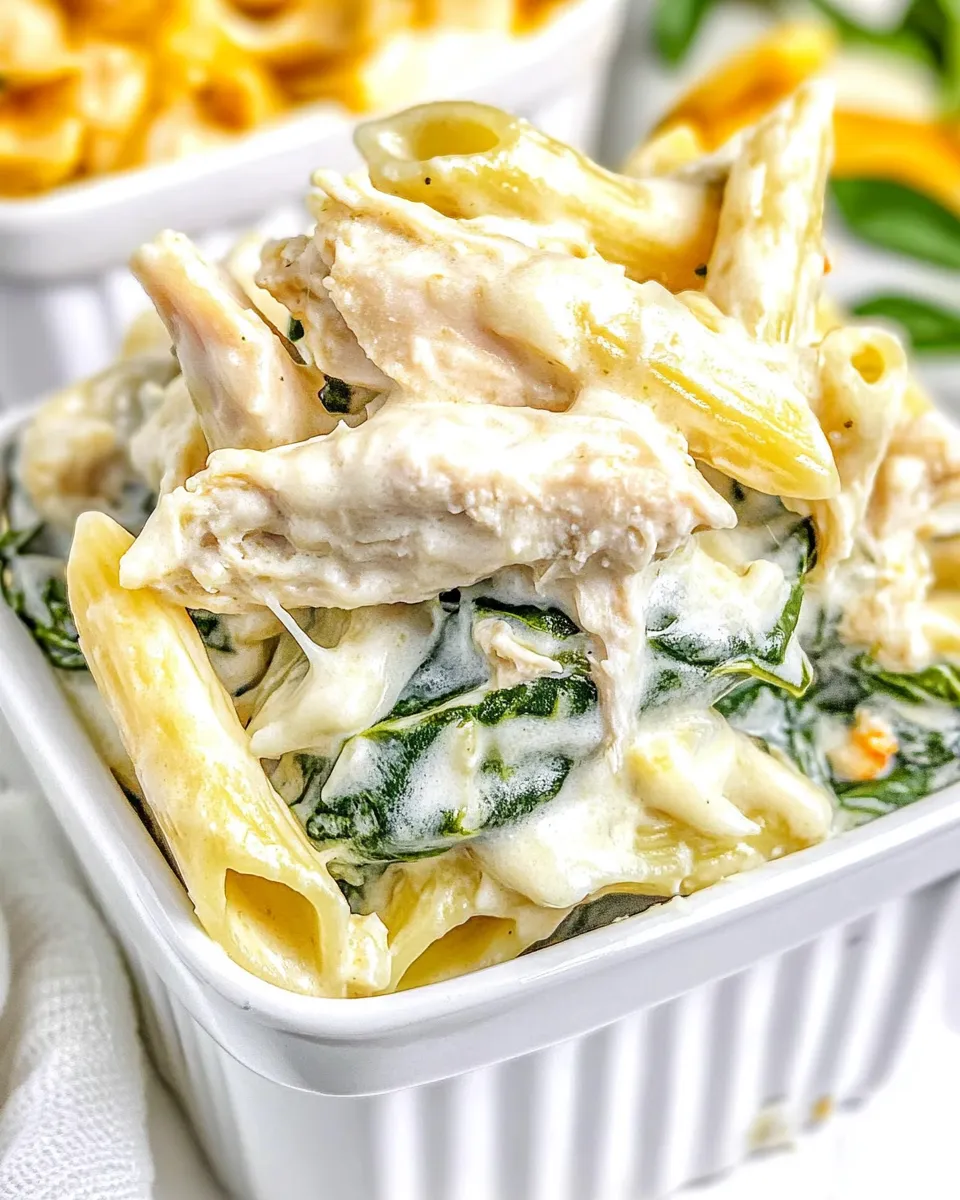 Delicious Three Cheese Chicken Spinach & Artichoke Alfredo Pasta image