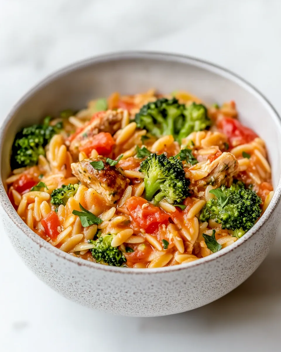 Classic Tomato Orzo with Chicken Sausage and Broccoli image