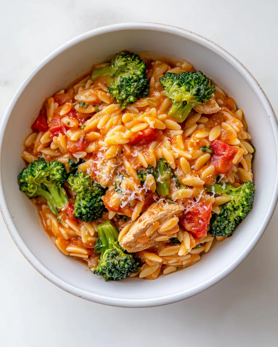 Easy Tomato Orzo with Chicken Sausage and Broccoli recipe photo
