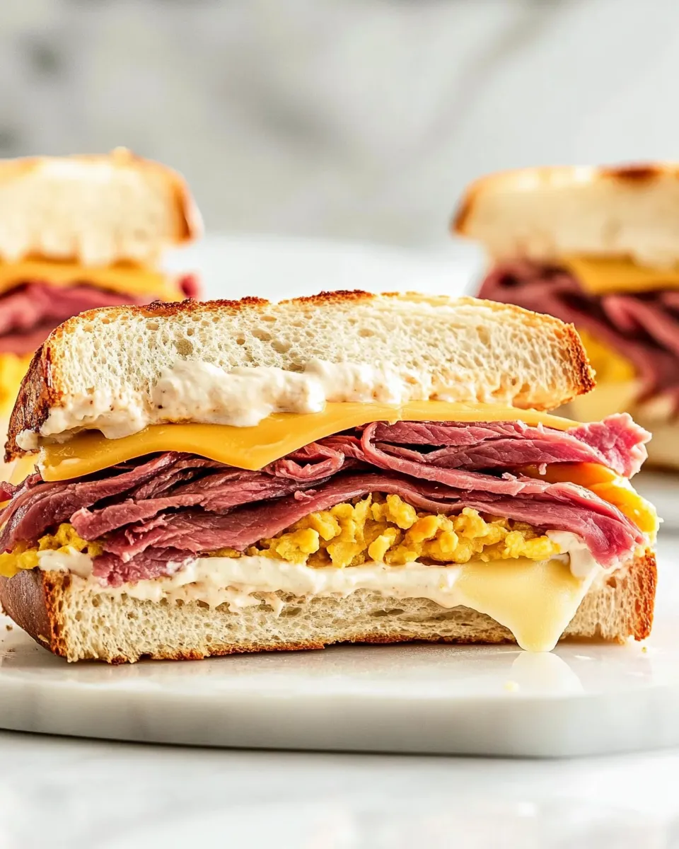 Classic Ultimate Corned Beef Breakfast Sandwich Recipe with Swiss Cheese image