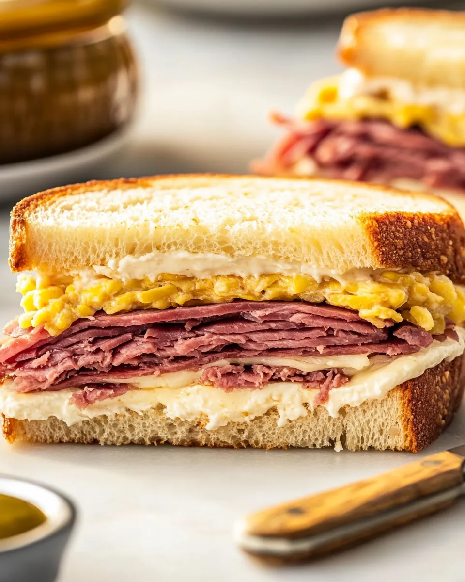 Easy Ultimate Corned Beef Breakfast Sandwich Recipe with Swiss Cheese shot