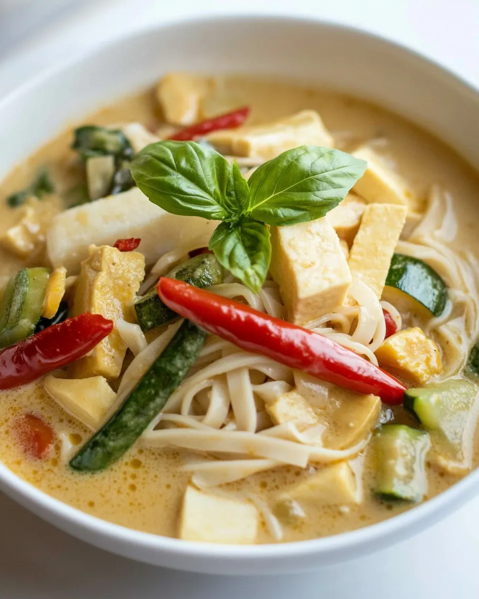 Delicious Vegetable Thai Curry Noodle Soup shot