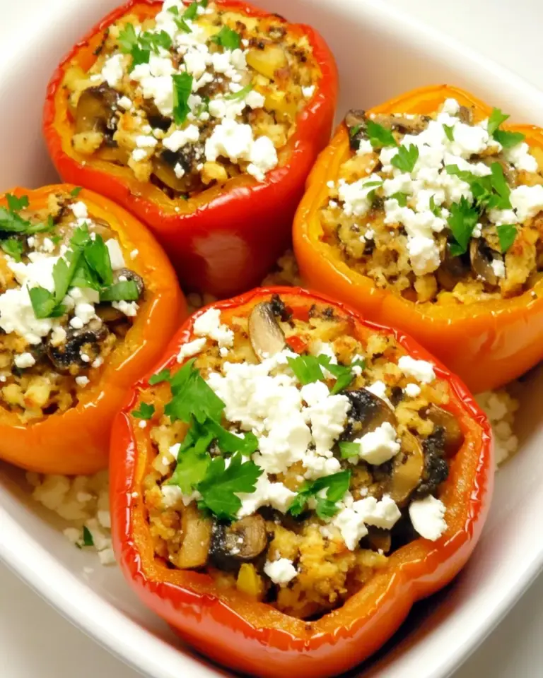 Homemade Vegetarian Stuffed Peppers (with Mushrooms and Feta) photo