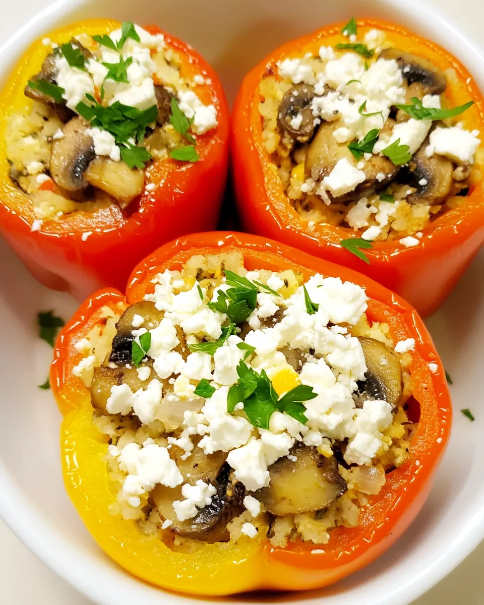 Savory Vegetarian Stuffed Peppers (with Mushrooms and Feta) image
