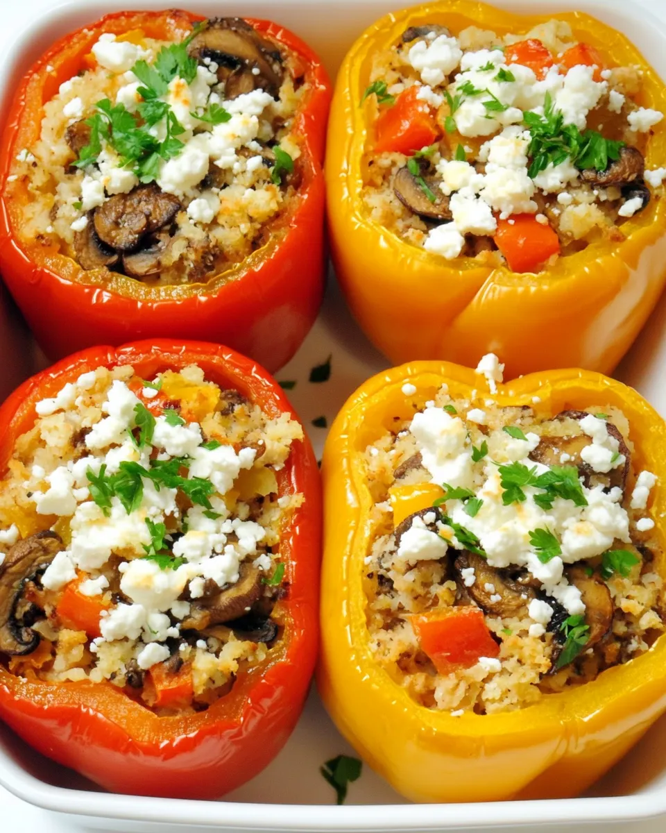 Easy Vegetarian Stuffed Peppers (with Mushrooms and Feta) dish photo