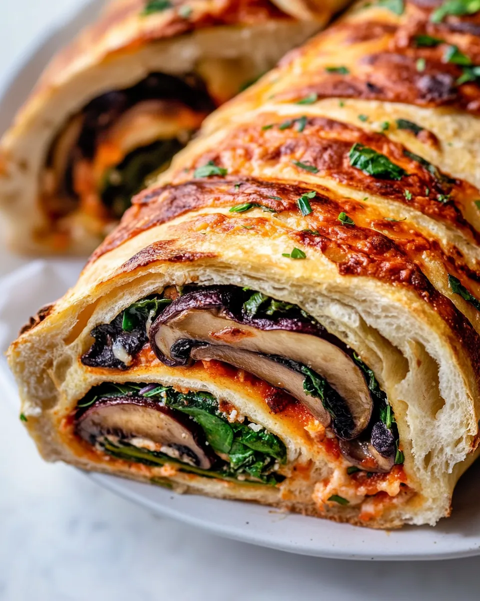 Homemade Veggie Stromboli with Mushroom, Spinach and Mozzarella photo