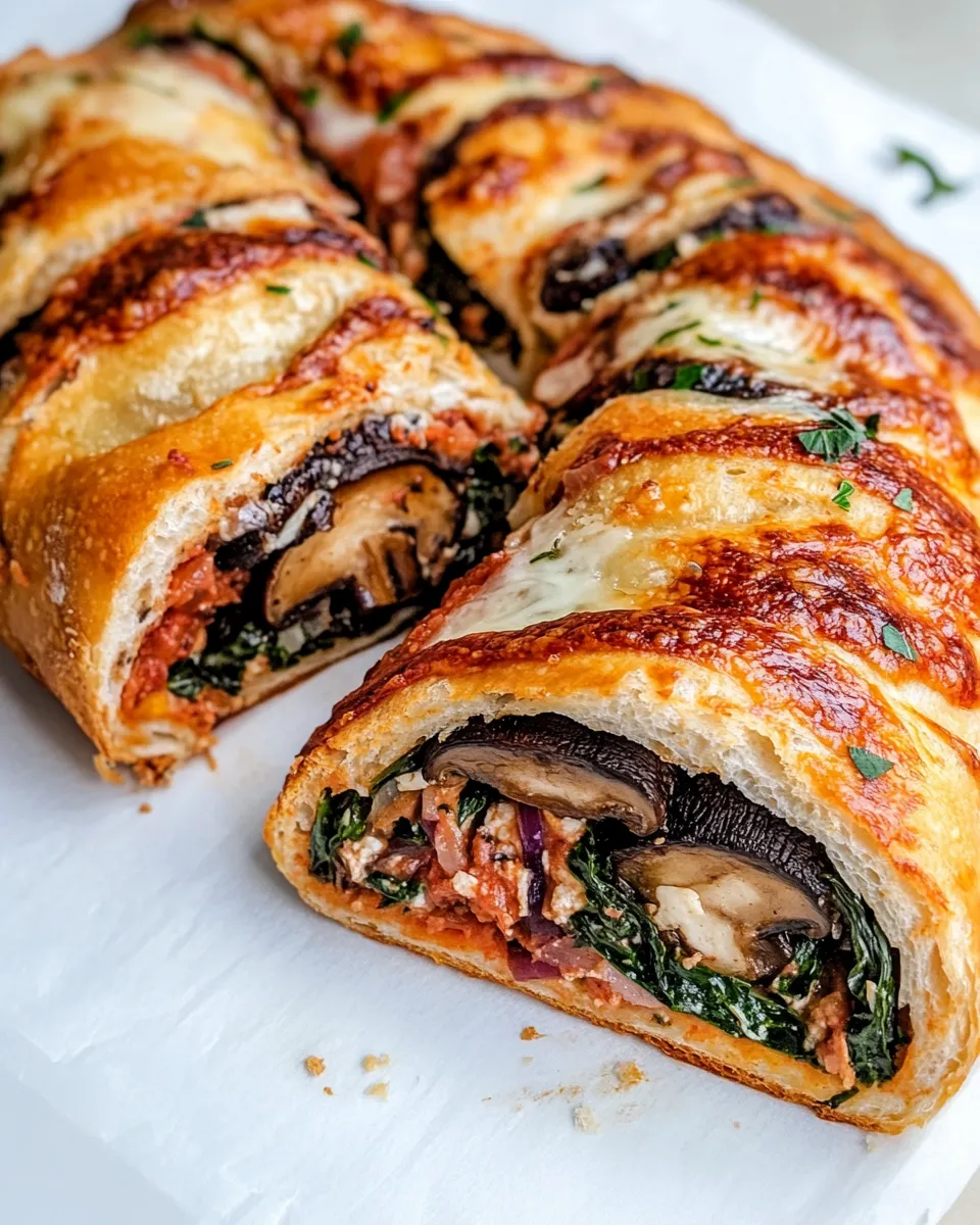 Classic Veggie Stromboli with Mushroom, Spinach and Mozzarella image