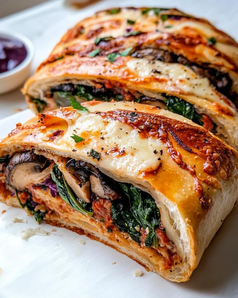 Easy Veggie Stromboli with Mushroom, Spinach and Mozzarella recipe photo