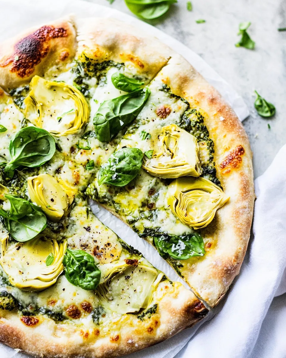 Homemade Whole Wheat Spinach and Artichoke Pizza . recipe photo