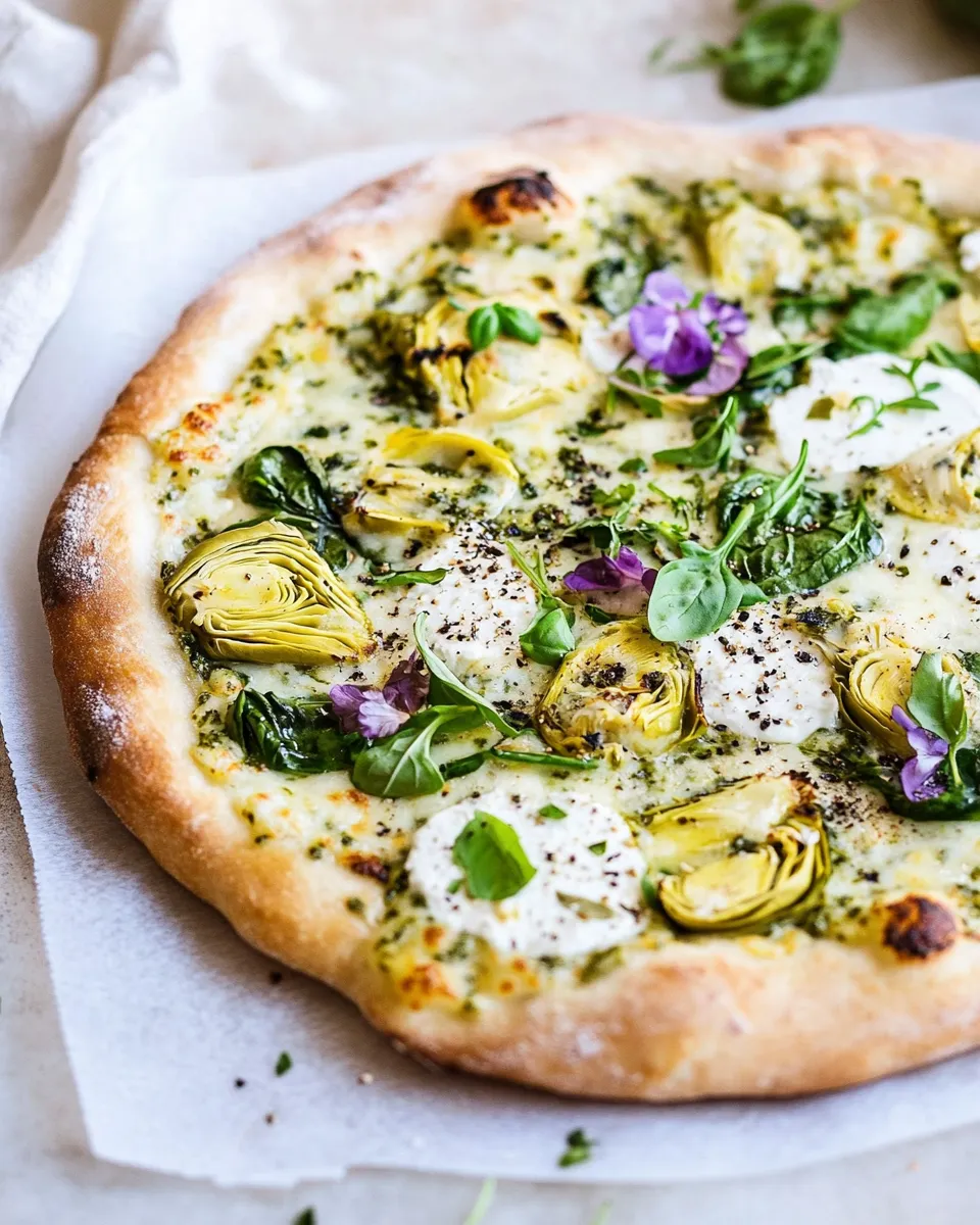 Easy Whole Wheat Spinach and Artichoke Pizza . shot